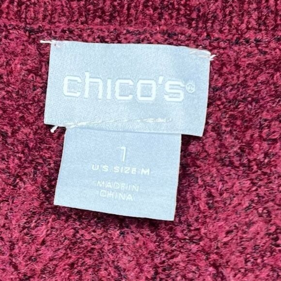 Chico’s Herringbone Cranberry Burgundy Tunic Sweater with Deep V-Neck Medium - Picture 9 of 13